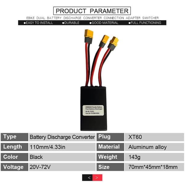 Balancerstikkonverter Dobbeltbatteri 20V-72V 40A til El-cykel