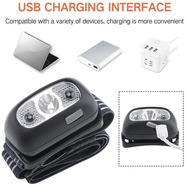 IPX6 LED-pandelygte med sensor, super lys, USB genopladelig til camping, cykling, fiskeri