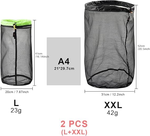 Nylon netpose, ultralette netposer, lille opbevaringspose med snoretræk, pose til camping og vandring