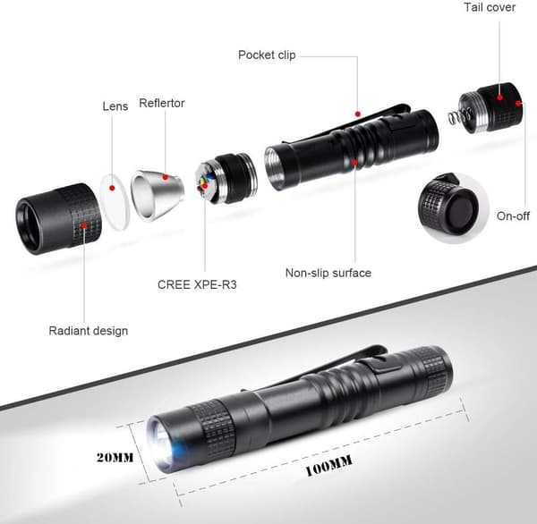 Mini LED-penlygte til udendørs udstyr til vandring, camping, jagt