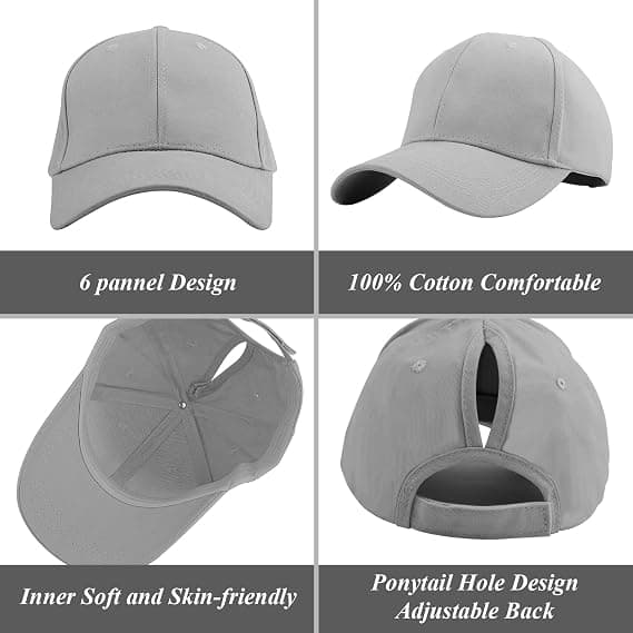 Hestehale Baseball Cap, åndbar bomuld, justerbar, letvægt, solbeskyttelse, grå