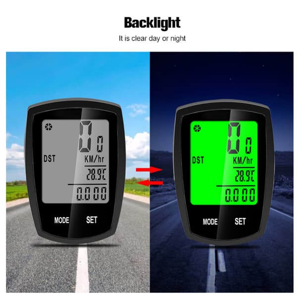 Cykelcomputer med belyst touchskærm, kablet speedometer, cykeltilbehør, sort PVC