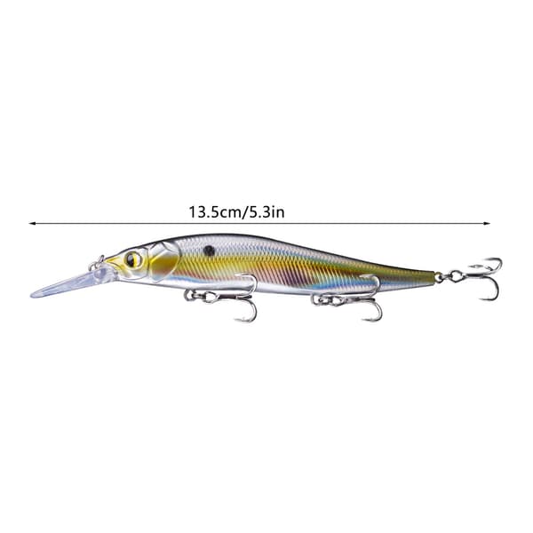 Minnow-agn til basfisk med trekrog, medium dybde, jerkbait, 13,5 cm, 14,7 g