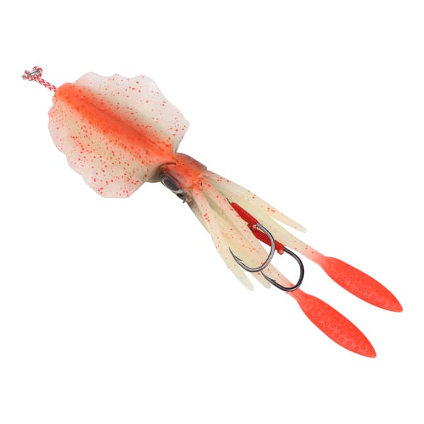 Bläckfiskfiskedrag i silikon, mjukt, självlysande, bläckfiskimitation, orange, 86g
