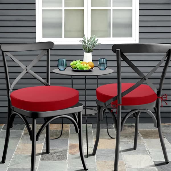 2 runde utendørs stolputer, 7 cm tykke seteputer, 38 x 38 cm, stolputer for terrasse og bistro, rød