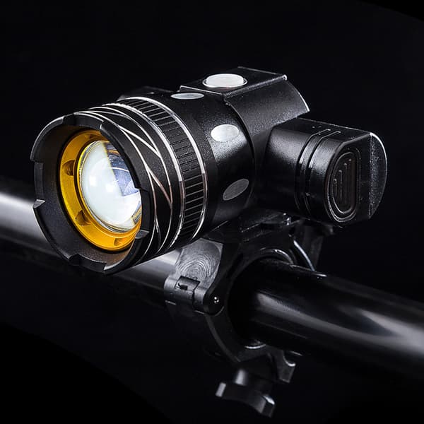 Genopladelig USB-forlygte til cykel med 3 zoomable tilstande til 22-28 mm styr