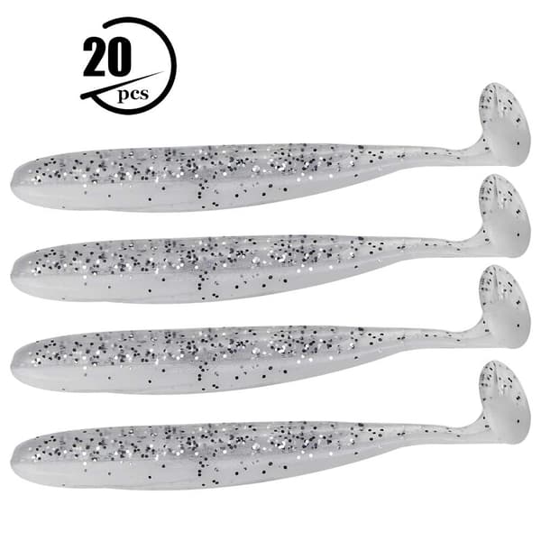 20 STK bløde fiskelokker af plast 7,5 cm T-hale orm til fiskeri hvid