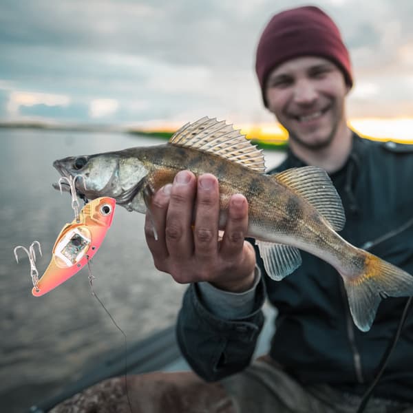 Kunstig fiskesluk med metallisk LED-lys, 3D øyeformet sluk, treblekrok (rosa)