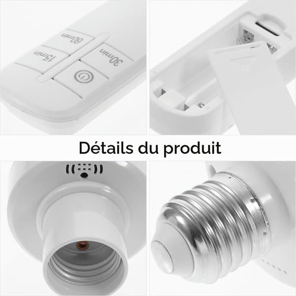 3 st E27-lampsocklar med programmerbar fjärrkontroll, 15–60 min timer för LED- och glödlampor inomhus, batterier ingår ej