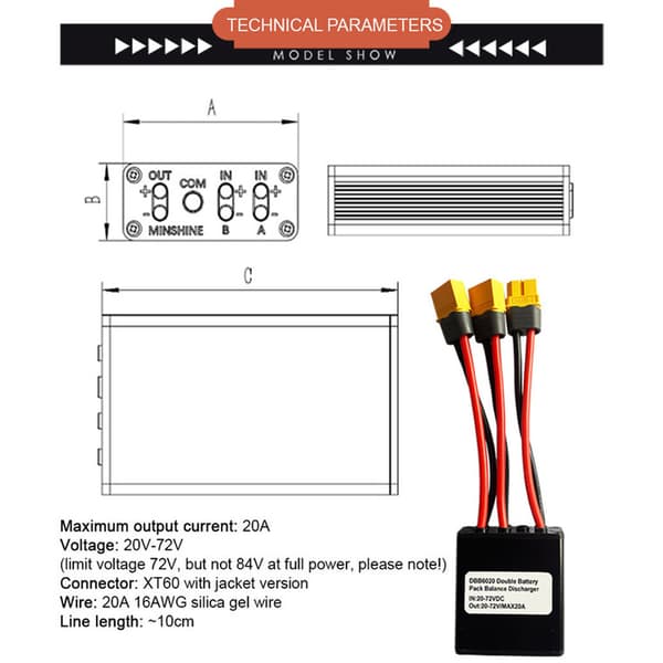 Dobbel batteribalanseringsutladeromformer 20V-72V 20A for elektrisk sykkel