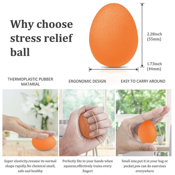 5 st äggformade greppbollar för hand- och fingerövningar, styrketräning och stresslindring