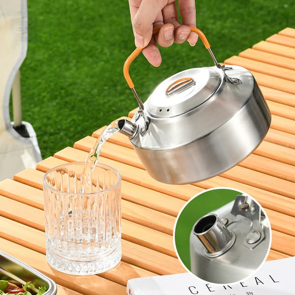 Bærbar campingkedel, 304 rustfrit stål, til te og kaffe, med håndtag, til camping, picnics og backpacking.