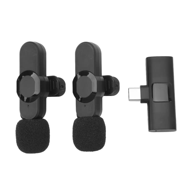 2 stk trådløs 2,4 GHz Lavalier-mikrofon med støyreduksjon og klipsdesign for Android-opptak og -strømming