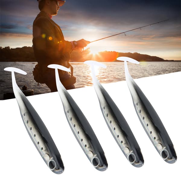 4 stk. blød TPR 100MM simuleret agn T-hale med selvlysende design til fiskeri