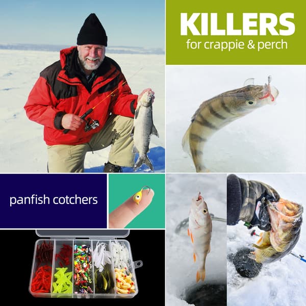 160-delars isfiskedragssats med vassa krokar för gös, crappie och panfish