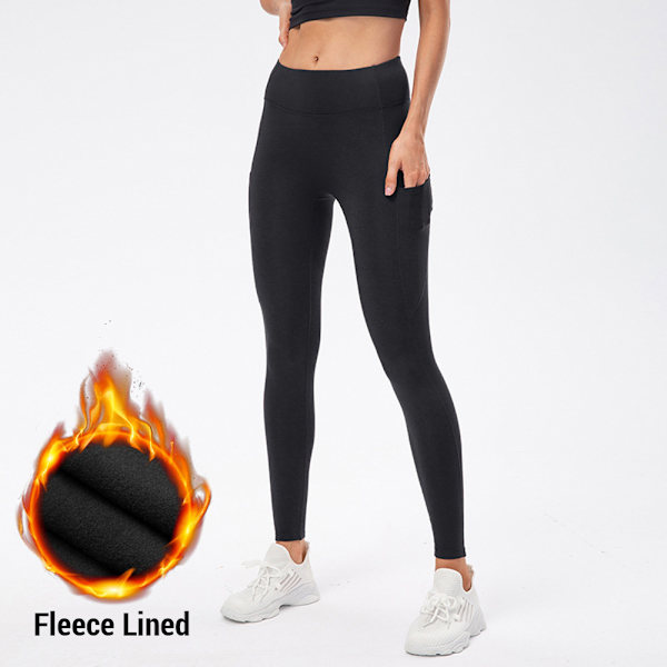 2-pack högmidjade yogaleggings med plyschfoder och ficka för kvinnor, vinter