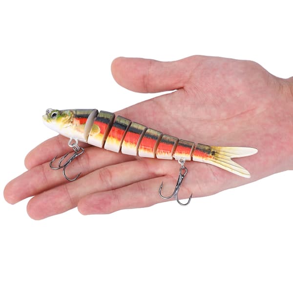Styv plastfiskedrag 13,7 cm 8 sektioner sjunkande wobbler med krokar för bas JM034-4