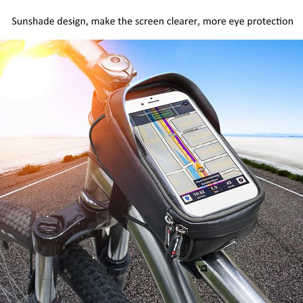 Vandtæt cykeltaske med touchskærm og reflekterende design, sort og grå