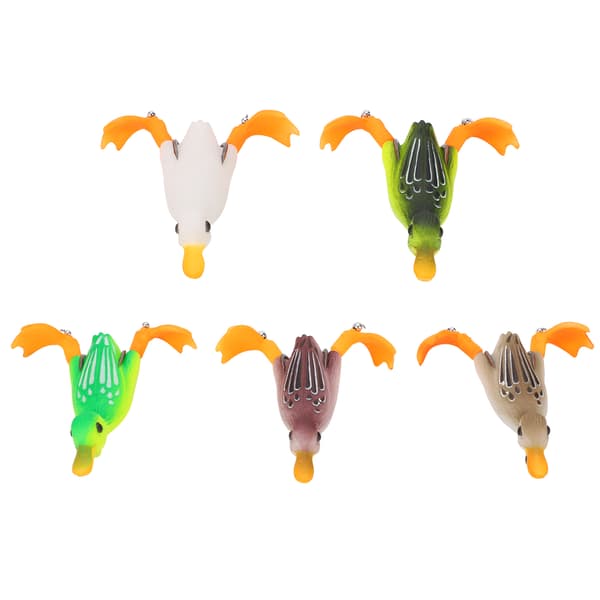 5 st flytande anklockbete med krokar, 3D-gummi basfiskedrag