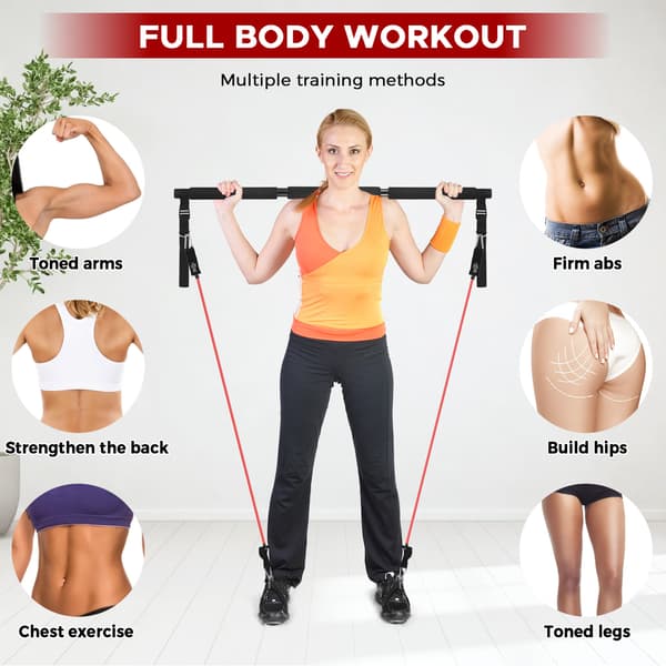 Pilates Stick Kit med 180lbs motståndsband, komplett bärbar kroppsutrustning