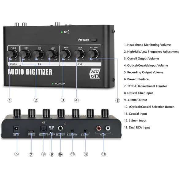 Digital til Analog Audio Konverter Bluetooth 3.5mm RCA med Adapterkabel til TV Hjemmebiograf US Stik