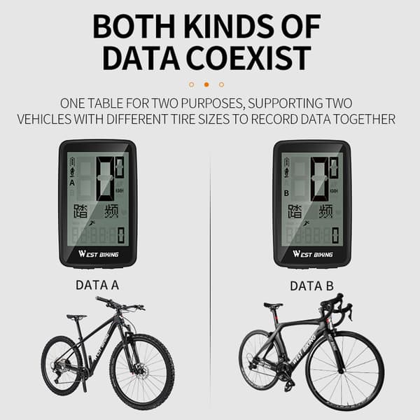Trådløs cykelcomputer, tosproget, med baggrundsbelysning, fuld skærm, vandtæt, USB