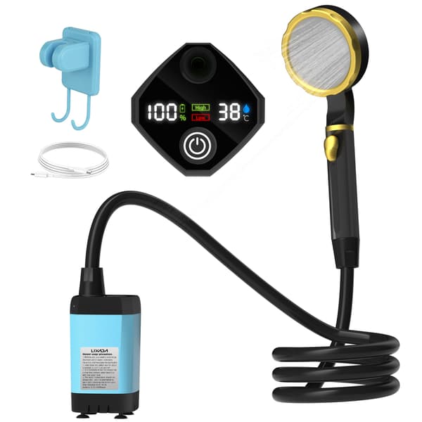 Bärbar duschpump för camping med smart digital display, utomhusduschkit för camping och husbil