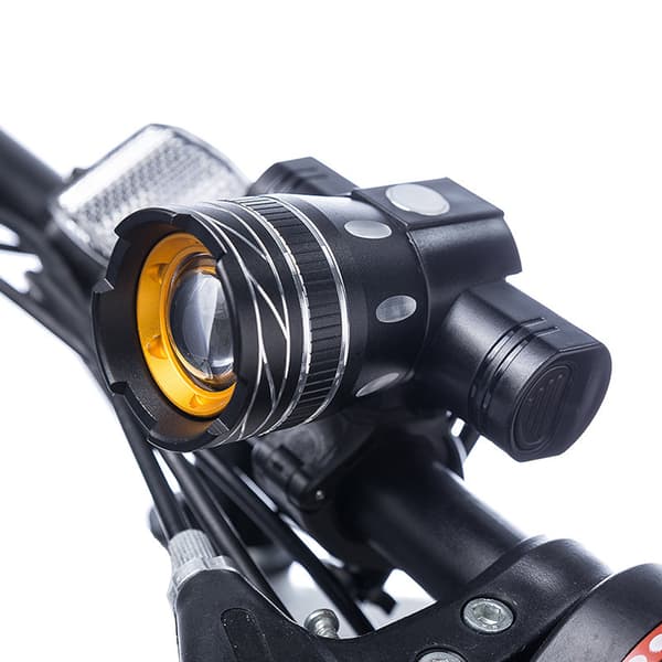 Genopladelig USB-forlygte til cykel med 3 zoomable tilstande til 22-28 mm styr