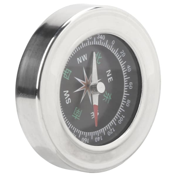 Bærbar 60 mm mini lommekompas i rustfrit stål til camping, vandreture, hvid, sølv
