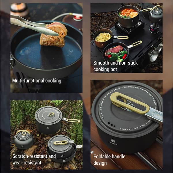 Camping kogegrejssæt med non-stick stegepande og kedel til camping og backpacking