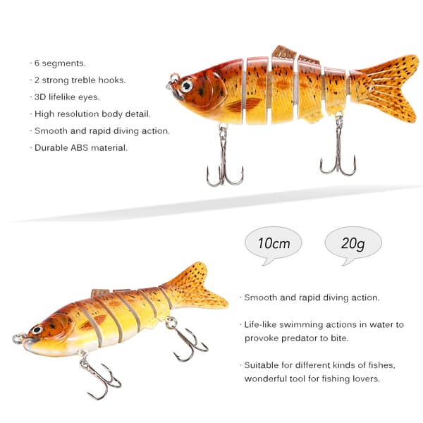 Fiskedrag 10cm/20g Verklighetstroget 6 Segment Ledat Swimbait Hårt Bete med 2 Trekrokar