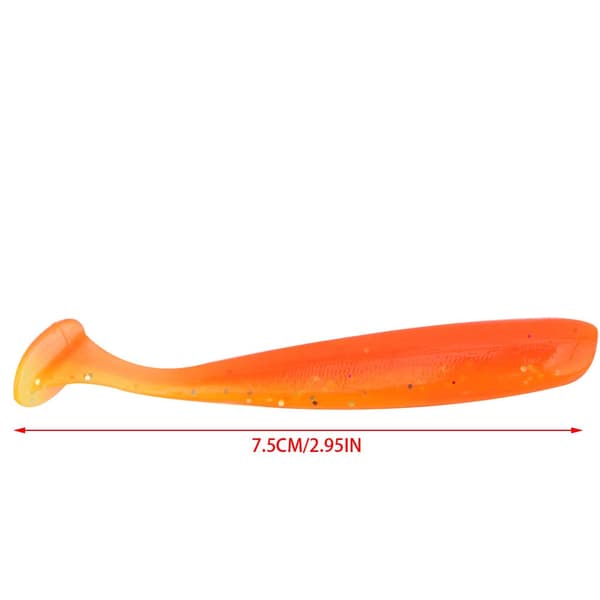 20 STK Bløde Fiskelokker 7,5 cm T-hale Ormelokker Blød Holdbar Orange