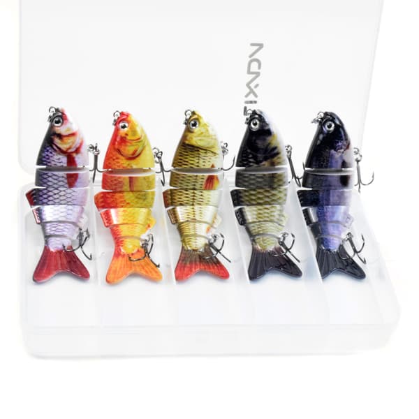 Lixada 5 fiskedrag för bas 6 segment Swimbait sjunkande bete med förvaringslåda