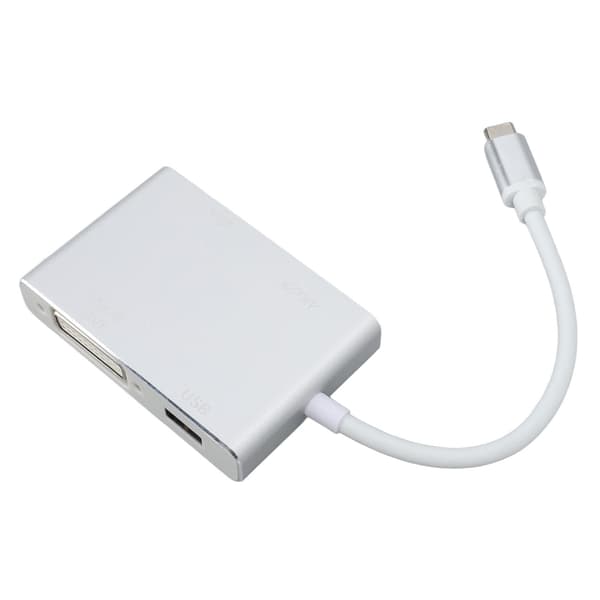 4-i-1 USB-C Hub, Type-C til HD Multimedia Adapter, DVI, VGA, USB 3.1 Interface med opladning