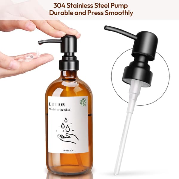2-pack tvålpump i bärnstensfärgat glas, 500 ml påfyllningsbar tvålpump