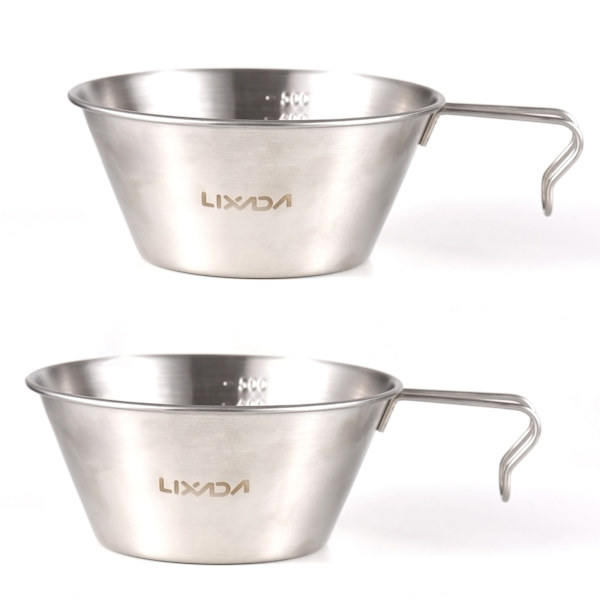 2 stk. Sierra Camping Skål 500 ml Rustfrit Stål med Mål til Camping og Backpacking