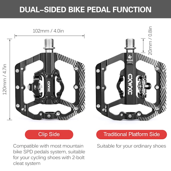 MTB-pedal med dobbelt platform og klamper til SPD-systemer, erstatning til mountainbikes