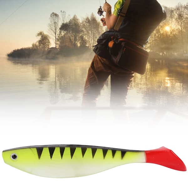 2 st mjuka konstgjorda fiskedrag, fiskform med levande design (grön röd)