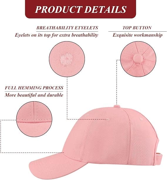 Hestehale Baseball Cap, åndbar bomuld, justerbar, letvægt, solbeskyttelse, lyserød