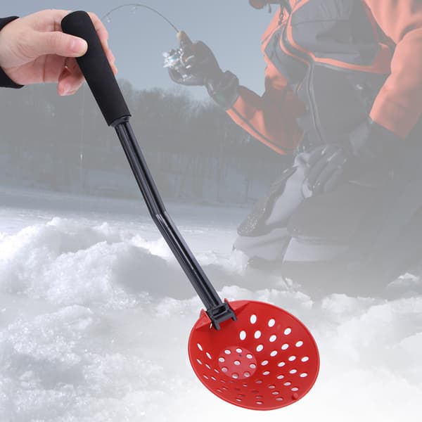 2 st vinterfiskeskopa, vikbar, halkfri, röd plast, för isfiske