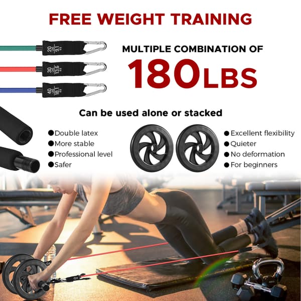 Pilates Stick Kit med 180lbs motståndsband, komplett bärbar kroppsutrustning