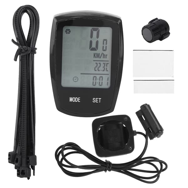 Cykelcomputer med belyst touchskærm, kablet speedometer, cykeltilbehør, sort PVC