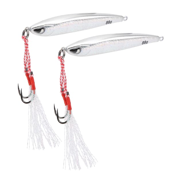 2 st fiskedrag med 3D-ögon, dubbla krokar för basgädda wobbler, silver