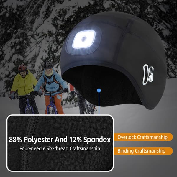 Ullue med oppladbart justerbart LED-lys for sykling, vintercamping, menn og kvinner