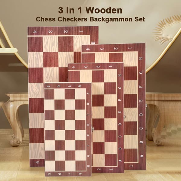 Bærbart 3-i-1 skak-, dam- og backgammon-sæt i træ til voksne og børn