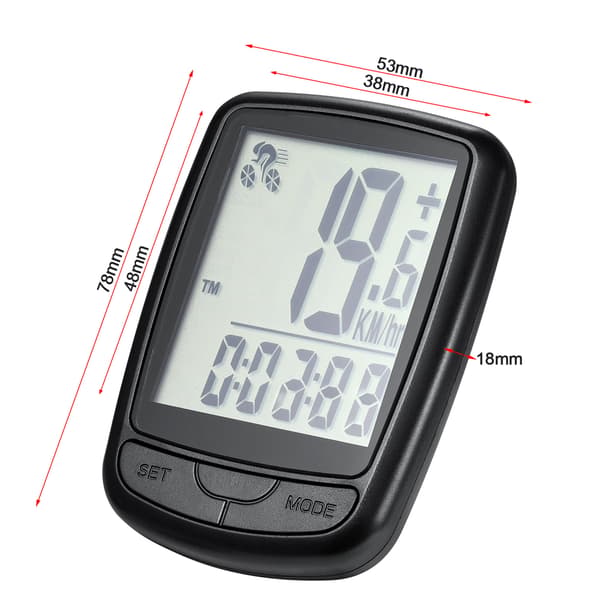 Trådløs cykelcomputer, vandtæt speedometer med LED-sensor, baggrundsbelysning og automatisk aktivering.