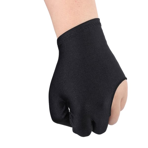 2 Unisex Billard/Snooker Handsker, Venstre Hånd, Beskyttende, Tre Fingre, Sort Nylon