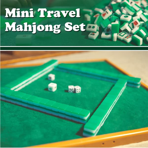 Mini Mahjong-set med bärbart hopfällbart bord för resor och familjefritid