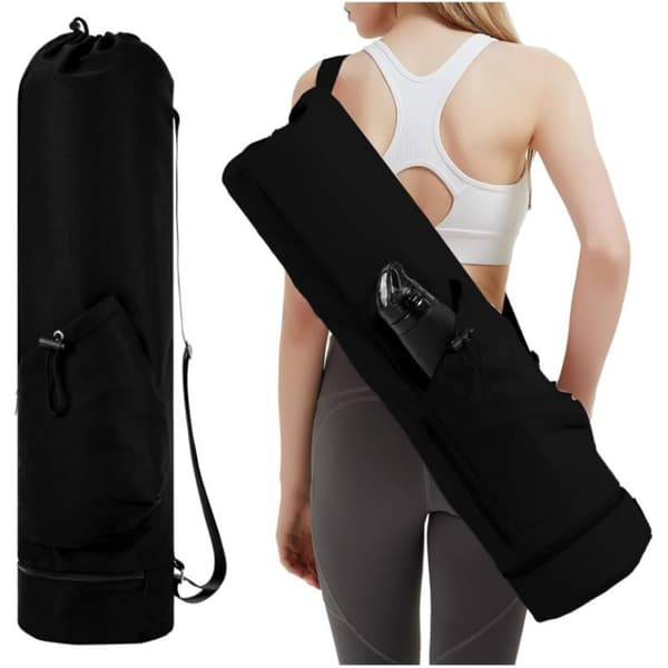 Bärbar yogamatta-väska med flaskficka, våtficka, justerbart gymbälte