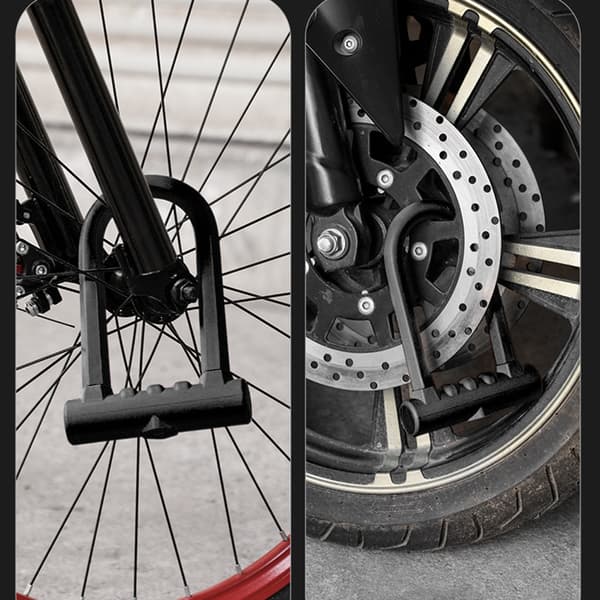 U-format lås för motorcykel, cykel, elscooter, stöldskydd, massivt stål, bärbart, svart.